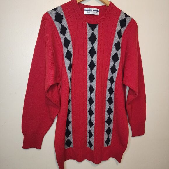 James Renwick Sweater Lambswool Argyle Made In Scotland Mens Large/42 - Picture 5 of 11